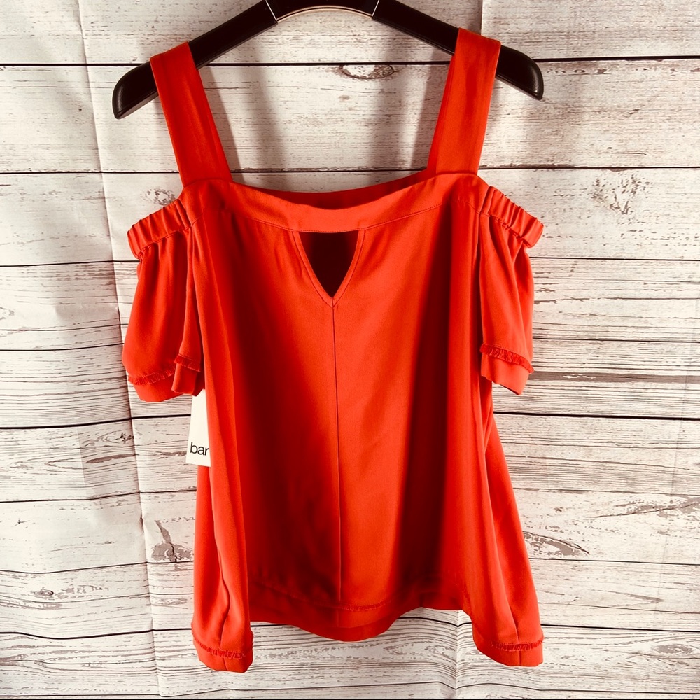 Bar III Fringe Off-The-Shoulder Top Optic Orange M